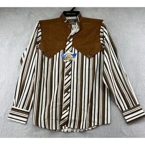 VTG Lobo Riders Shirt Mens Sz S Striped Western Vaquero Brown White Cotton NWT